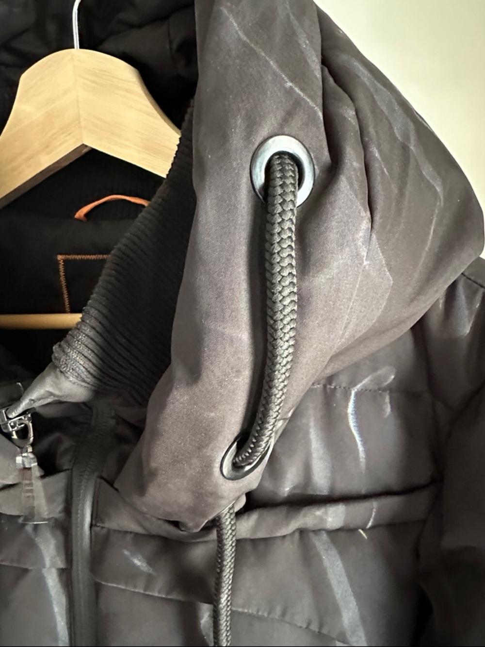Women's Black Long Puffer Coat with Hood - Picture 7 of 8